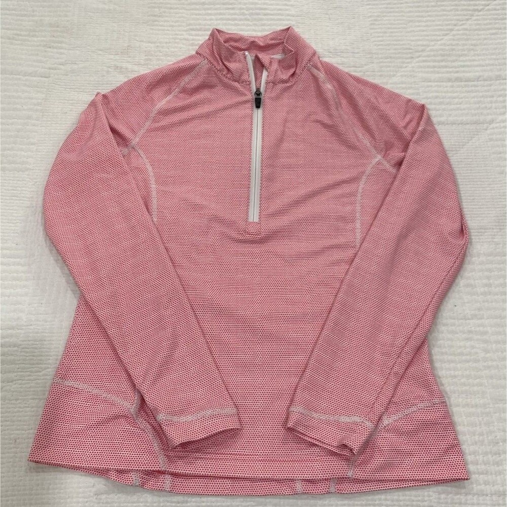 Peter Millar Womens Wicking Quarter Zip Pullover M Pink Dot Golf Top